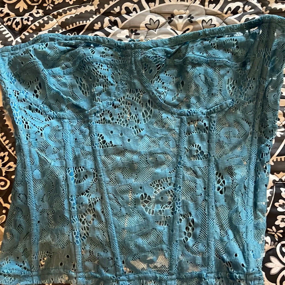 Blue mesh corset top